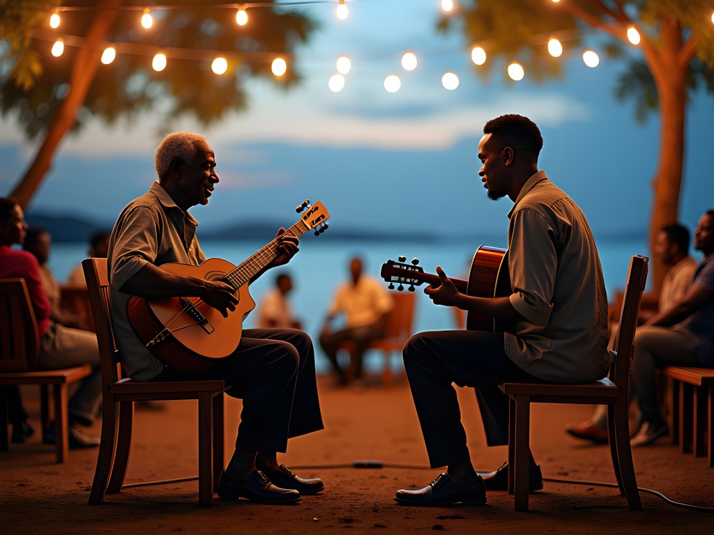 Spontaneous musical performance at Dunga Waterfront with traditional Nyatiti player alongside modern guitarist