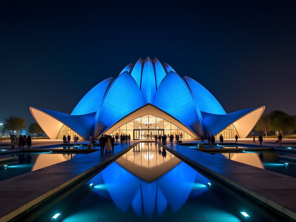 Sheikh Jaber Al-Ahmad Cultural Centre illuminated at night in Kuwait City