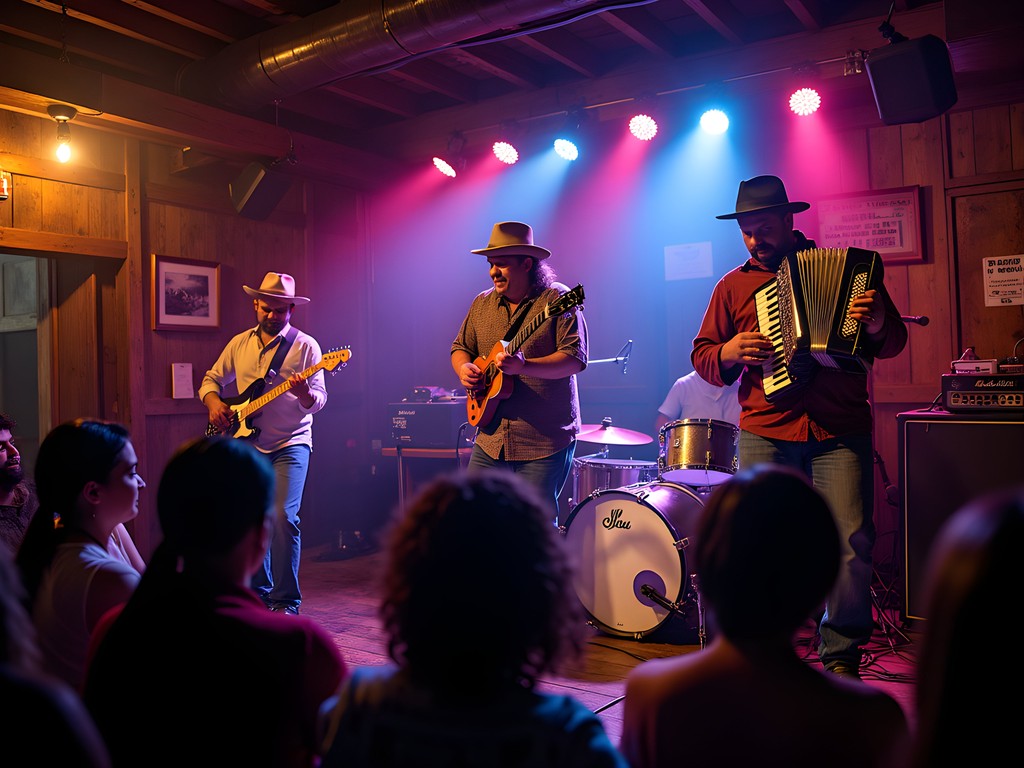 Zydeco band performing with traditional instruments at Blue Moon Saloon in Lafayette