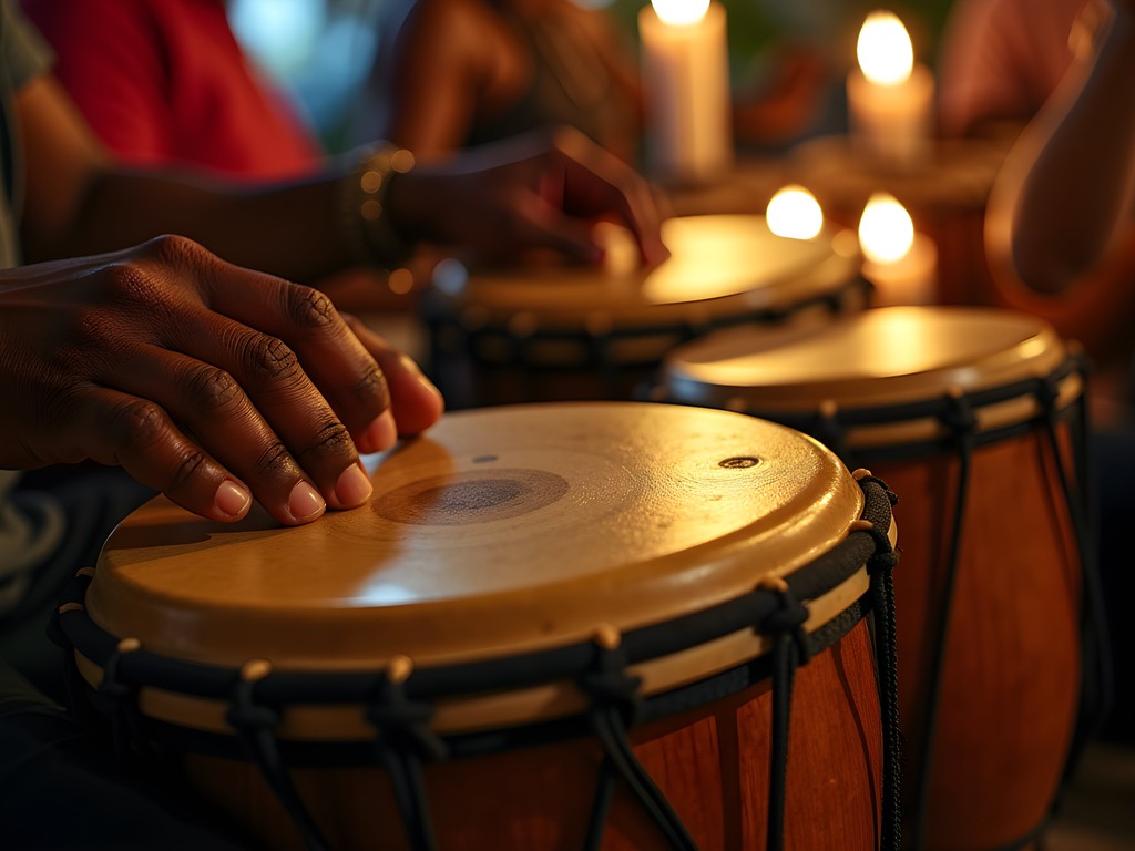 Drummers creating rhythm during an authentic Afro-Cuban ceremony in Las Tunas