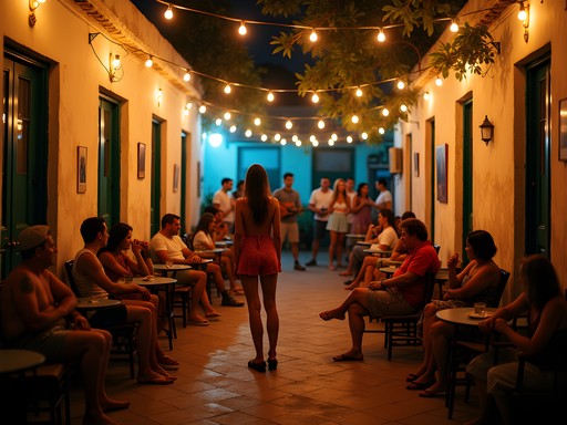 El Discreto speakeasy courtyard with string lights and vintage furniture in Las Tunas Cuba