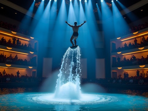 Dramatic aerial performance from Cirque du Soleil's O show at Bellagio with water stage