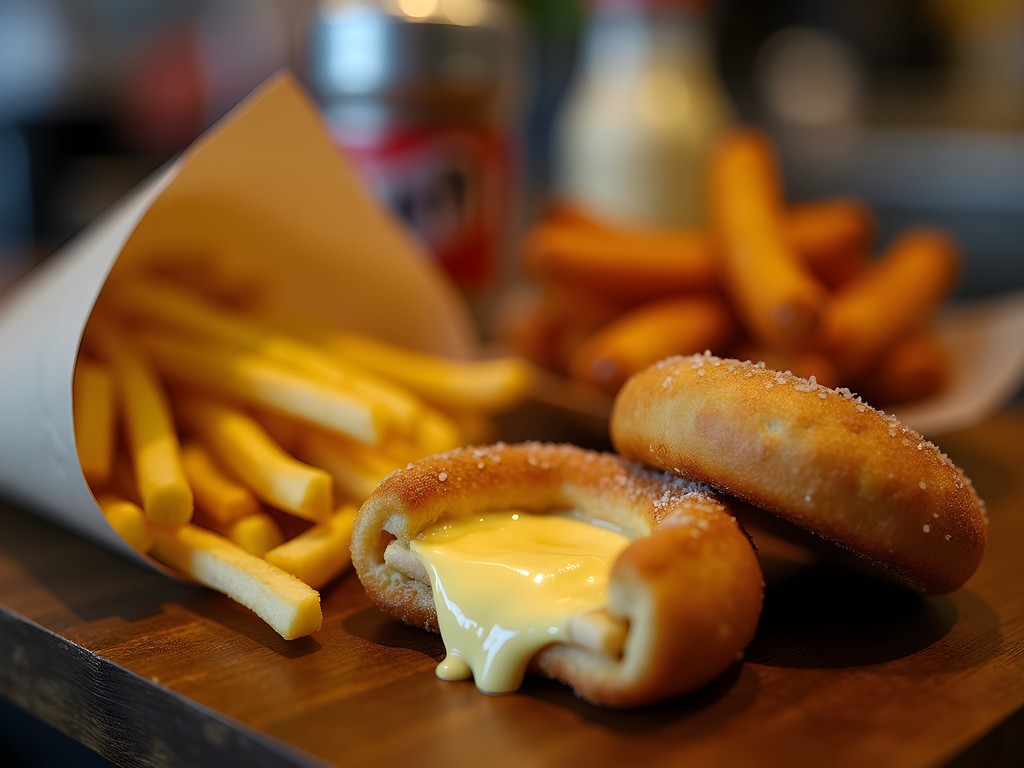 Traditional Dutch late-night snacks being served at a Leiden snackbar