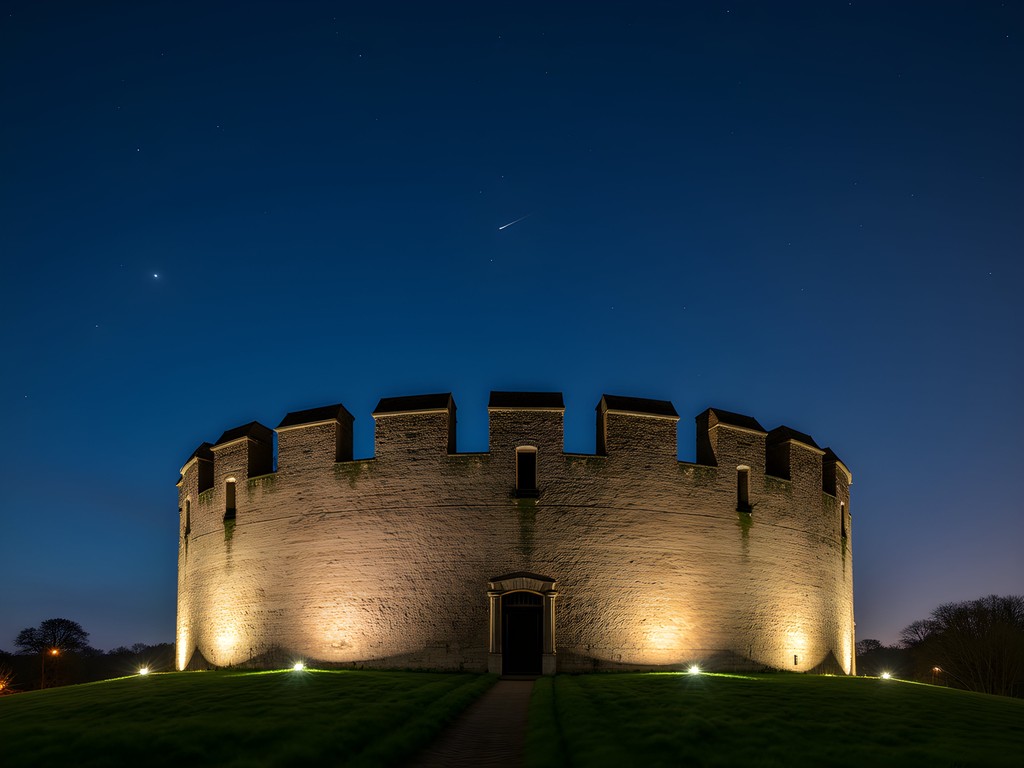 Starry night view from ancient fortress in Leiden city center