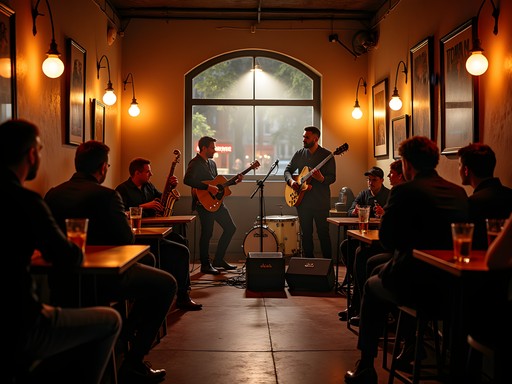 Jazz quartet performing at Grand Street Café in Lenexa with atmospheric lighting