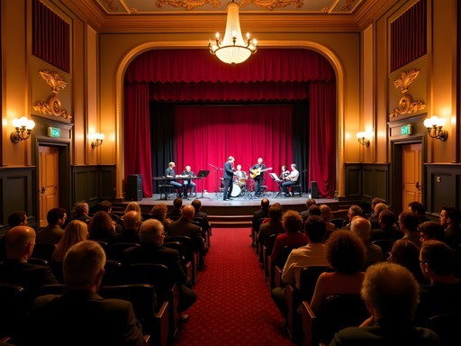 Jazz quartet performing in renovated historic theater in downtown Lewiston