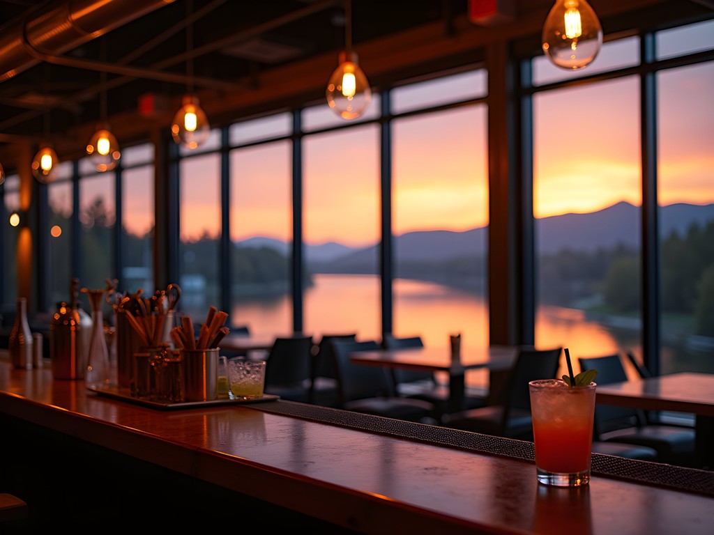 Elegant riverside cocktail lounge in Lewiston with sunset views over the Clearwater River