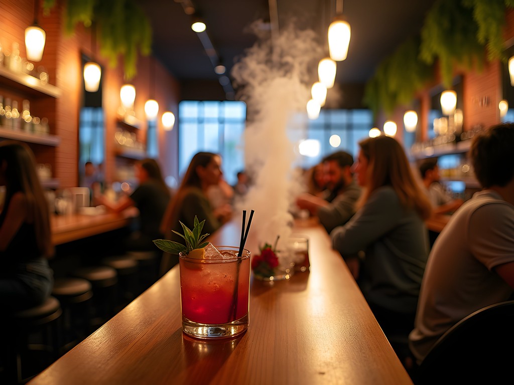 Stylish cocktail bar interior in Silver Lake with creative mixology presentation