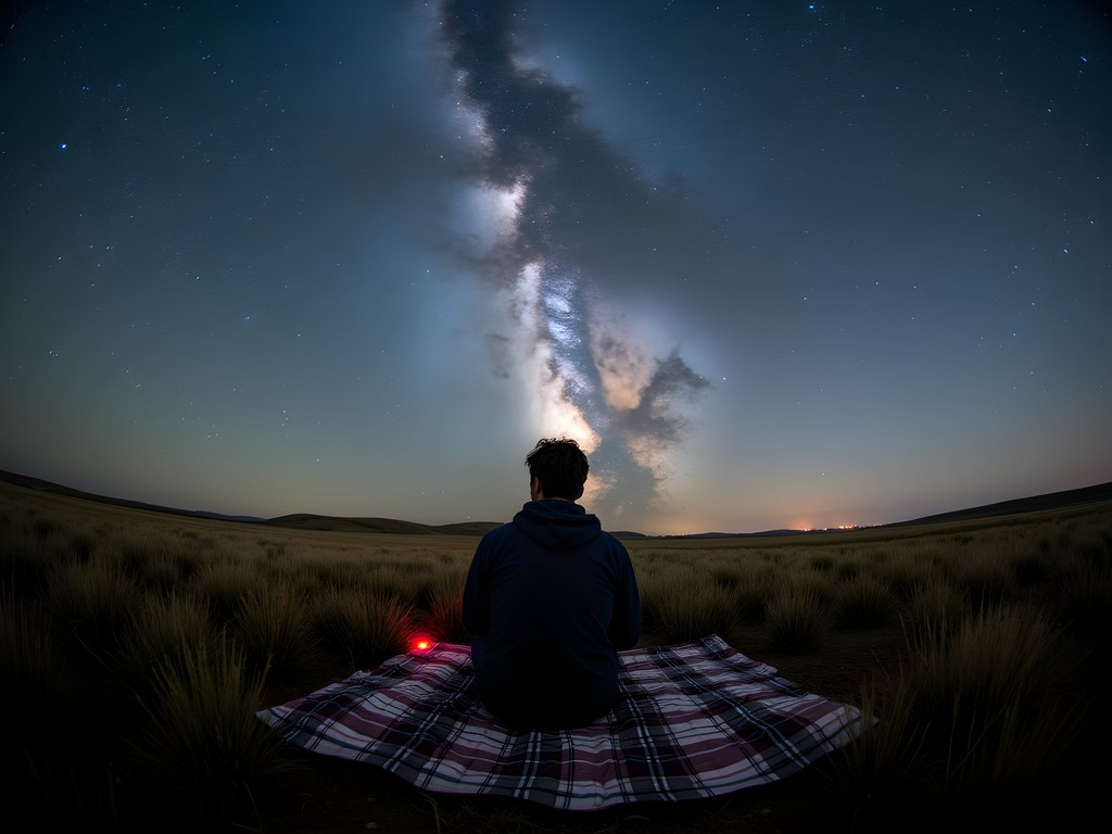 Person stargazing over the Flint Hills prairie landscape near Manhattan Kansas
