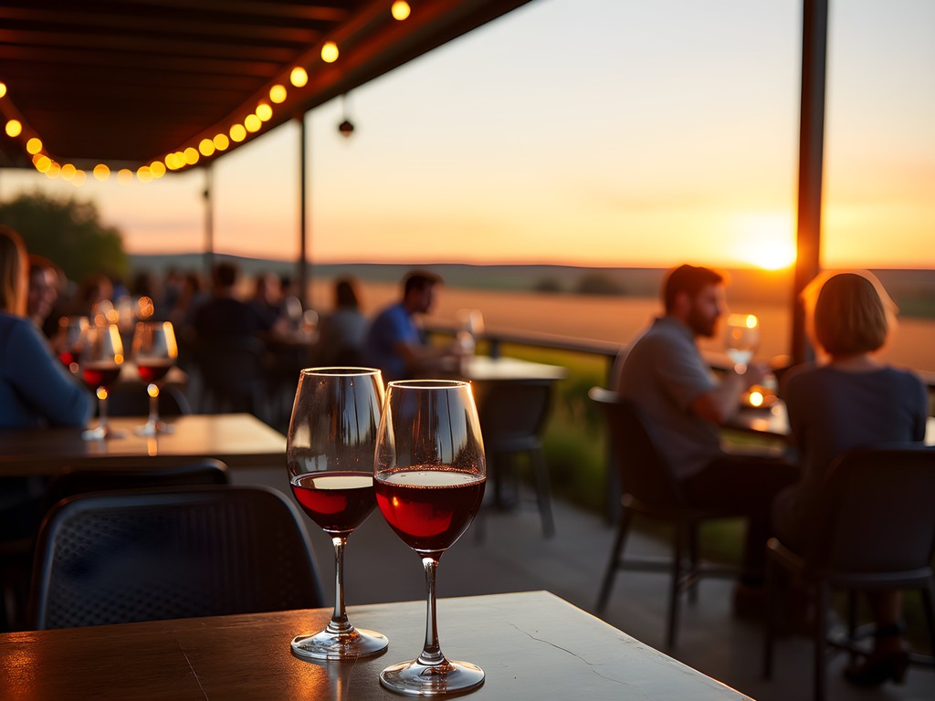 Sunset view from Liquid Art Winery overlooking the Flint Hills in Manhattan Kansas