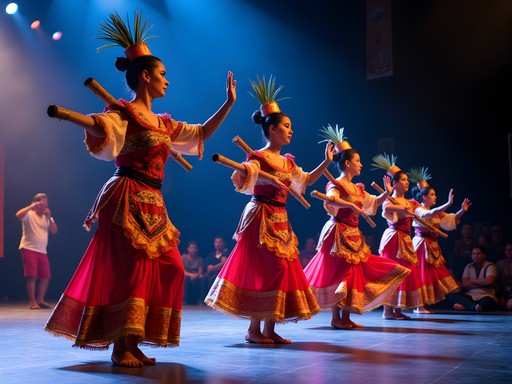 Traditional Filipino dance performance with colorful costumes at night