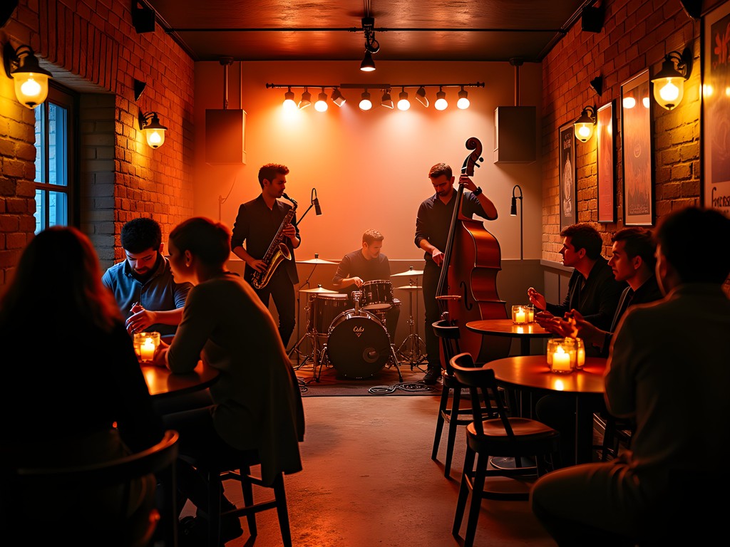 Live jazz performance in an intimate Melbourne jazz club with atmospheric lighting