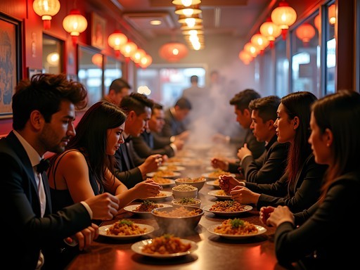 Authentic late-night dining scene in Melbourne's Chinatown with diverse patrons
