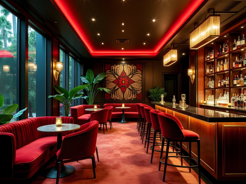 Sophisticated interior of boutique Miami nightclub with art deco influences