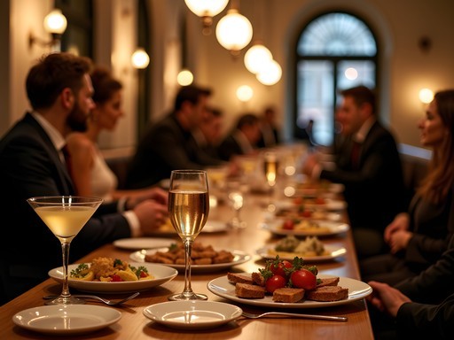 Elegant aperitivo setting in Milan's Brera district