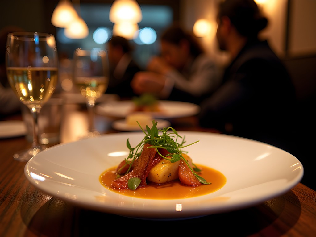 Elegant late-night dining experience in Mumbai with sophisticated plating and ambient lighting
