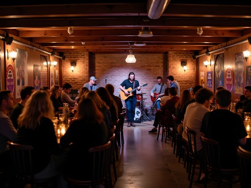 Intimate live music performance at a Murfreesboro venue with audience enjoying local band