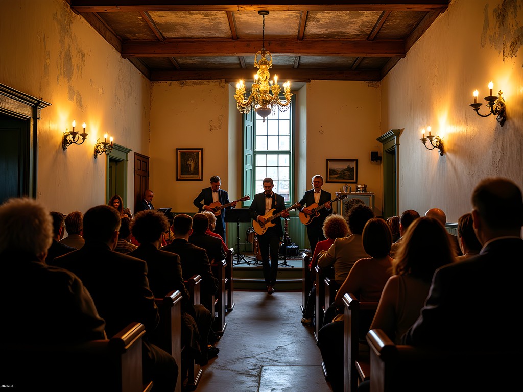 Historic Preservation Hall interior with traditional jazz band performing in New Orleans French Quarter