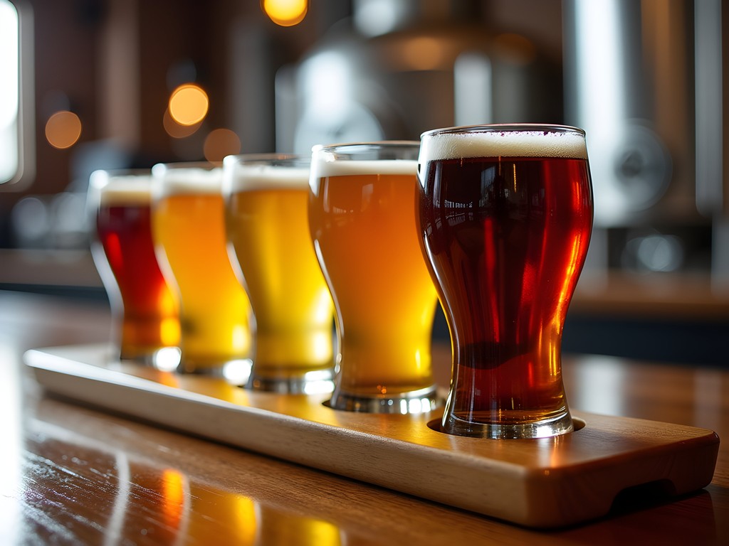 Colorful craft beer flight at Lovelady Brewing in North Las Vegas