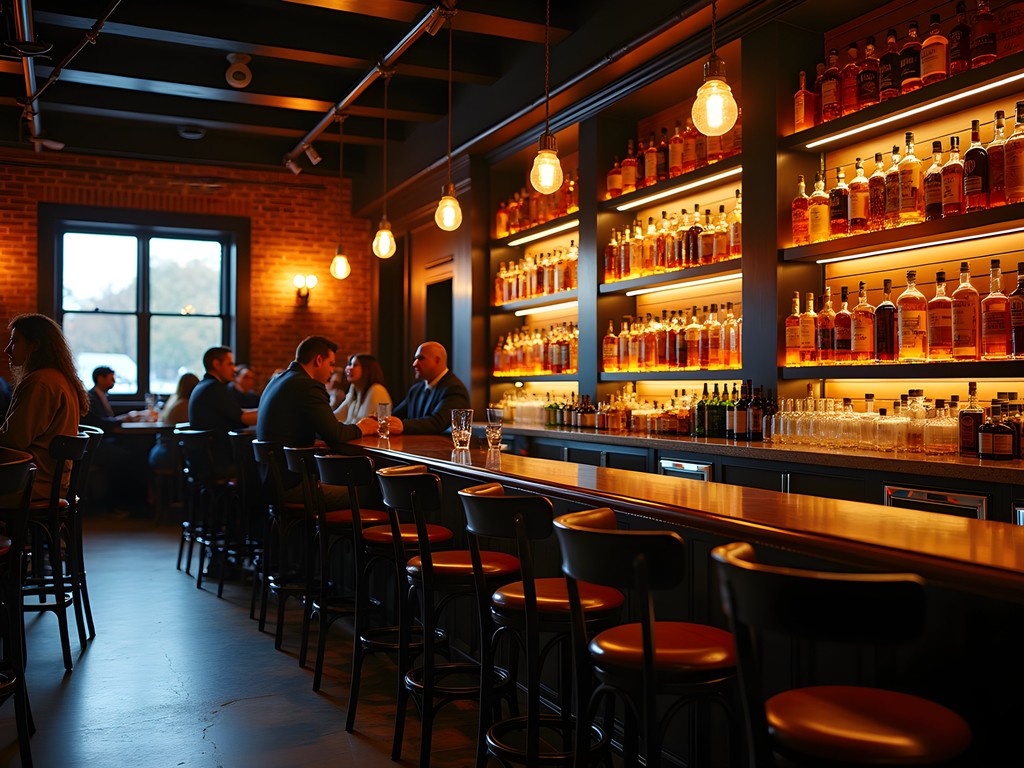 Warm bourbon bar interior with extensive bottle collection in Owensboro Kentucky