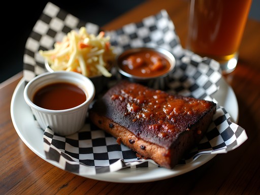 Traditional Owensboro Kentucky mutton BBQ plate with black dip and sides