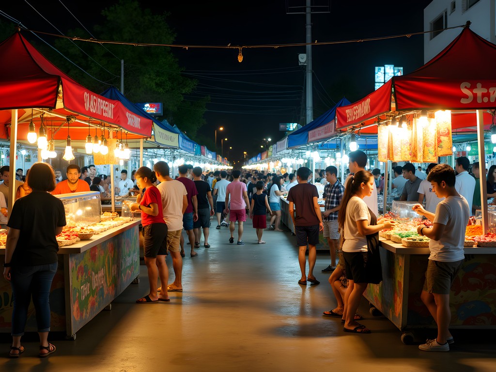 Vibrant night market in Pattaya with food stalls and local crafts