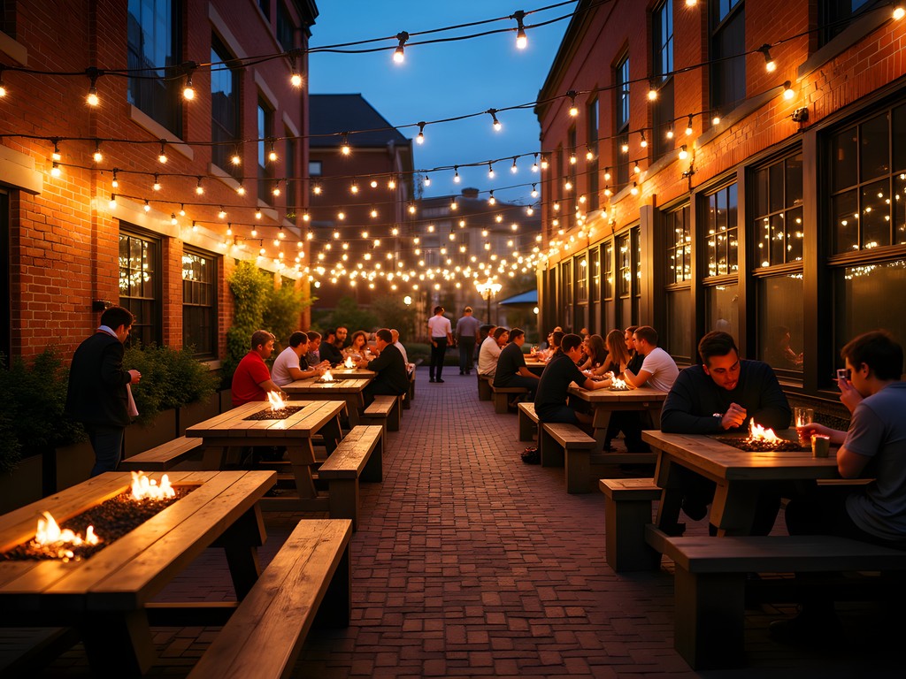 People enjoying craft beers at Frankford Hall beer garden in Fishtown, Philadelphia