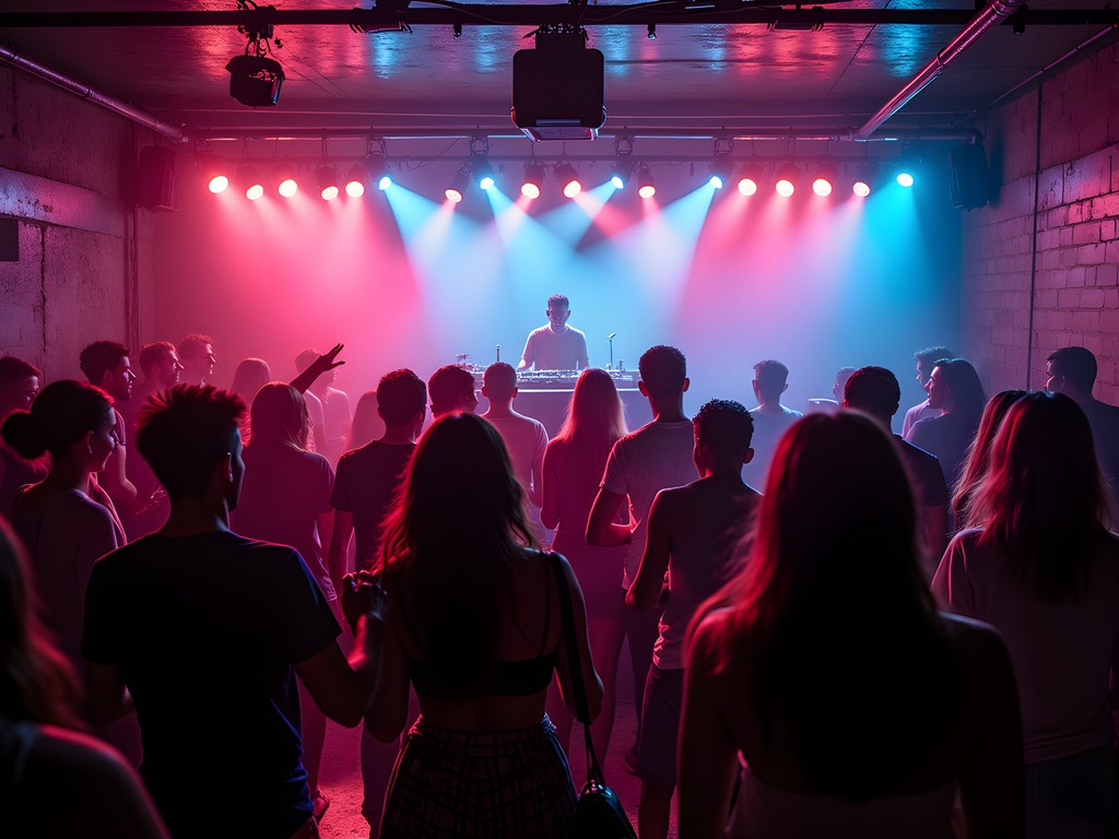 Energetic dance floor scene at an underground club in Center City Philadelphia