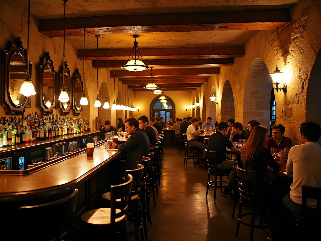 Historic underground bar in Philadelphia with stone walls and warm lighting