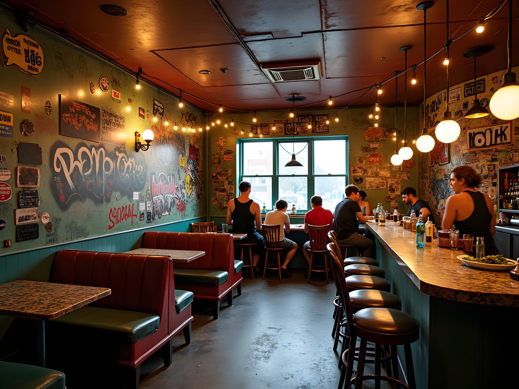 Eclectic interior of an alternative bar on South Street with unique decor and diverse patrons