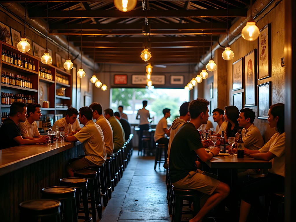 Authentic Thai bar in Phuket Town with local patrons enjoying craft beers and live music