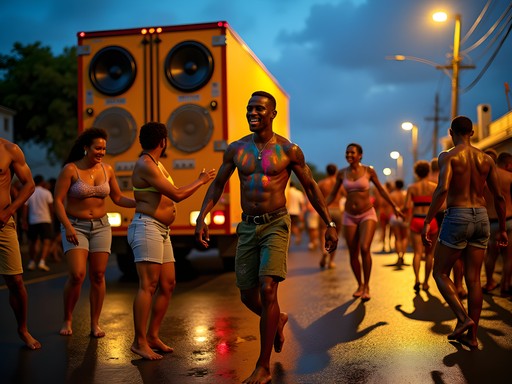 J'Ouvert celebration in Port of Spain with people covered in colorful paint dancing in streets