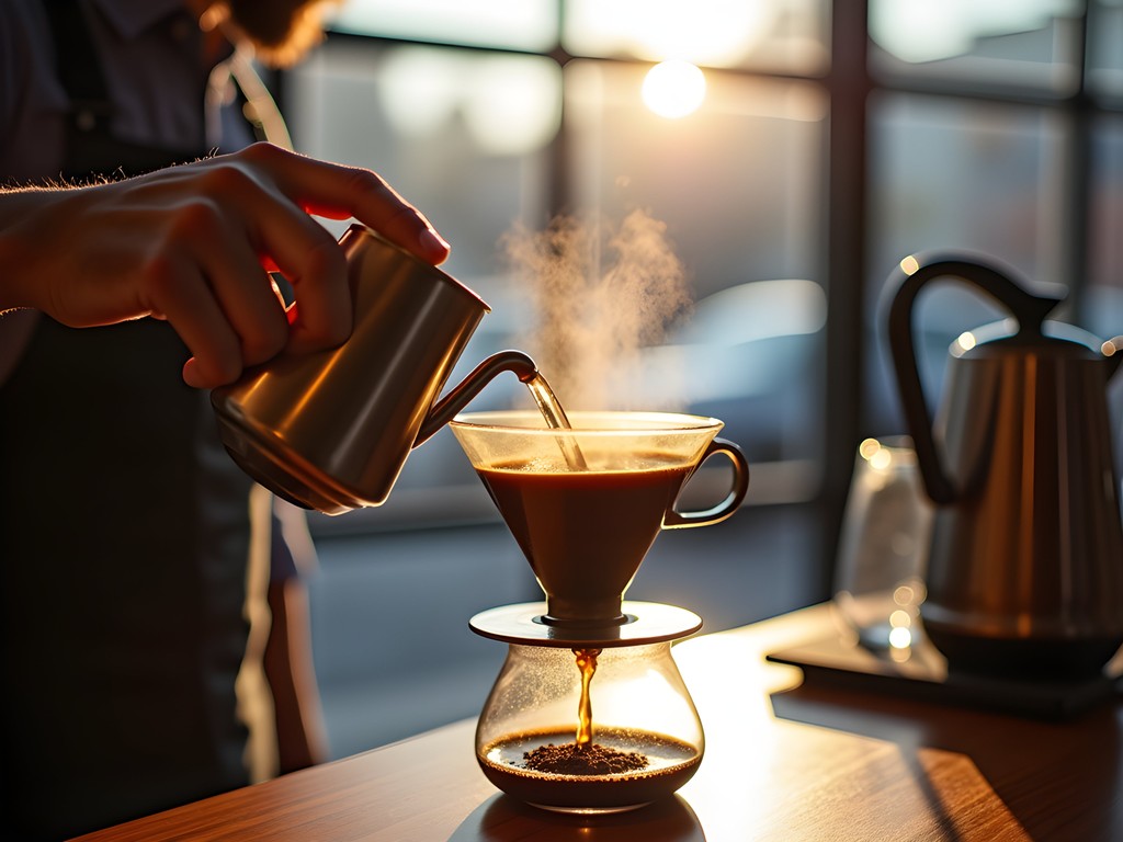 Barista preparing pour-over coffee at Heart Coffee Roasters Portland