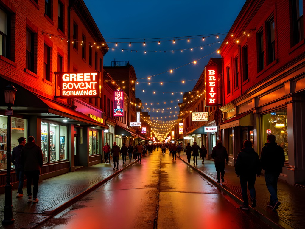 SE Division Street Portland at night with lit storefronts and nightlife