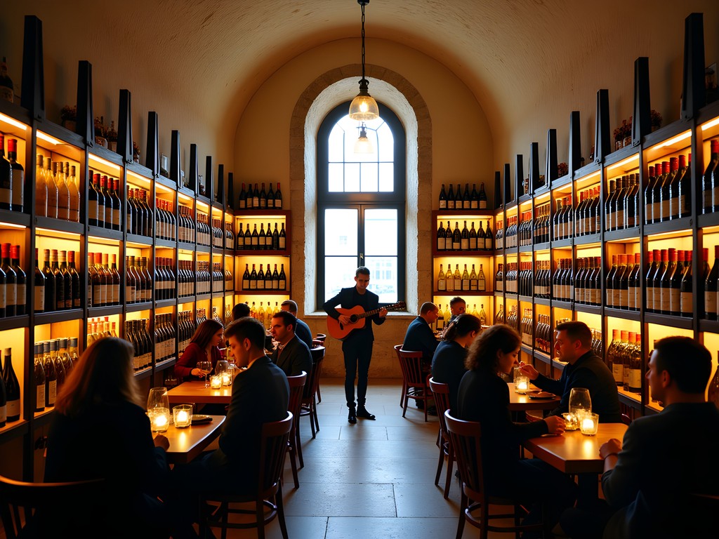 Acoustic music performance in converted chapel wine library in Porto