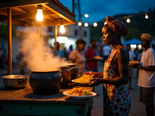 Late-night street food vendors serving local Dominican cuisine in Portsmouth