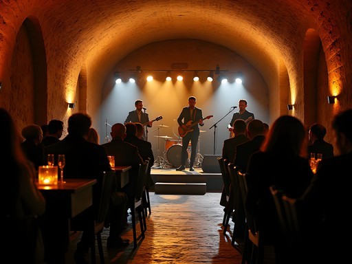 Live jazz performance in the stone cellar of AghaRTA Jazz Centrum in Prague