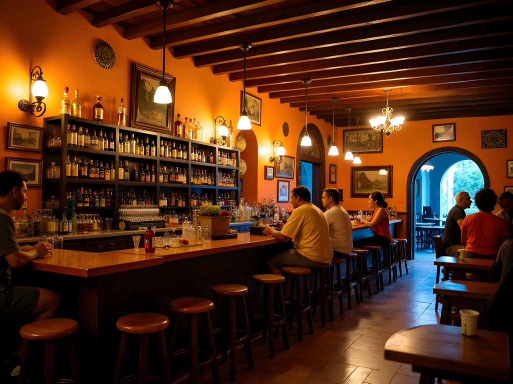 Atmospheric interior of a traditional Mexican cantina in Puerto Vallarta with warm lighting and authentic decor