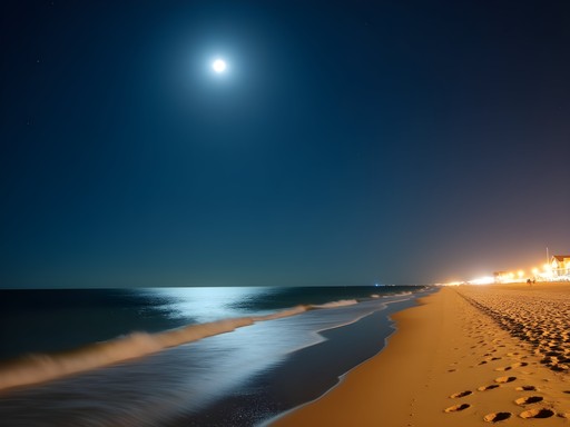 Peaceful nighttime Rehoboth Beach with starry sky and ocean waves