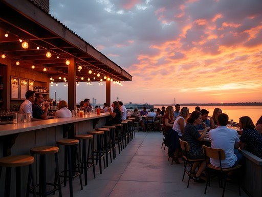 Sunset view from Big Chill Beach Club rooftop with live acoustic music and cocktails
