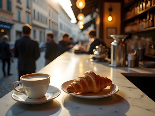 Morning espresso and cornetto at a traditional Roman café for post-nightlife recovery