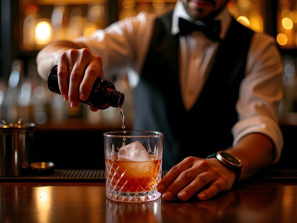 Artisanal cocktail being prepared at a hidden speakeasy bar in Rome