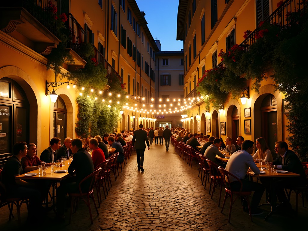 Bustling nighttime streets of Trastevere neighborhood in Rome