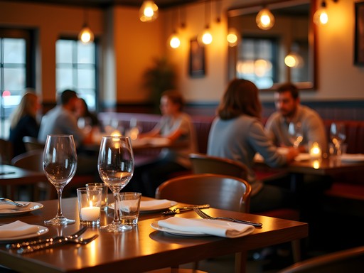 Elegant evening dining setting at Copper Door Restaurant in Salem, NH