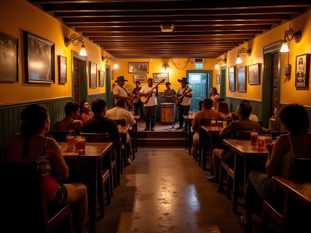 Live calypso performance at Kaiso Blues Café in San Fernando