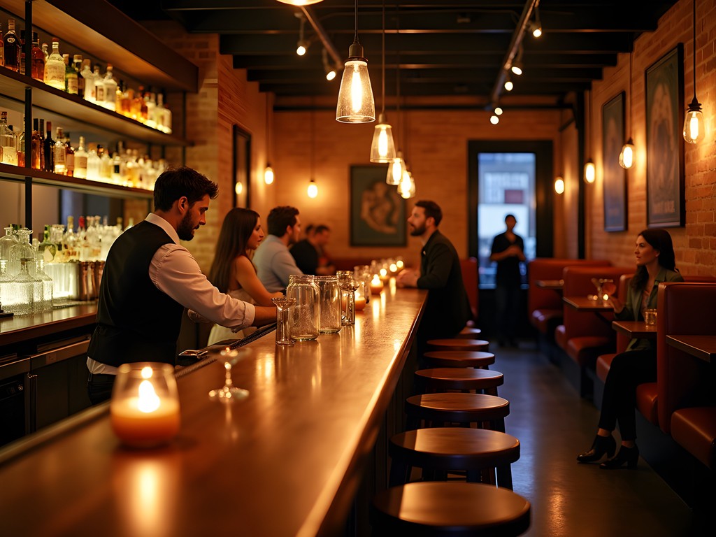 Intimate craft cocktail bar interior in San Jose SoFA District with dim lighting and sophisticated decor