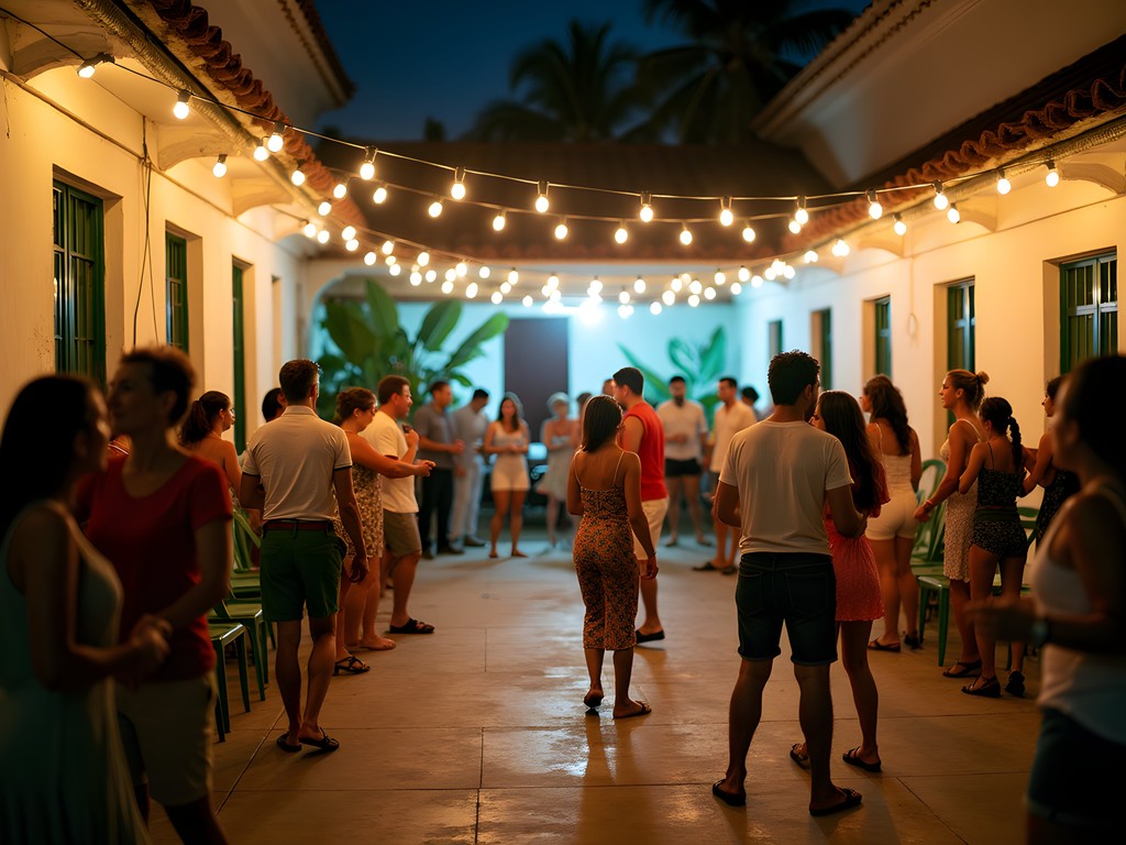 Local Cubans dancing at outdoor music venue in Santiago de Cuba at night