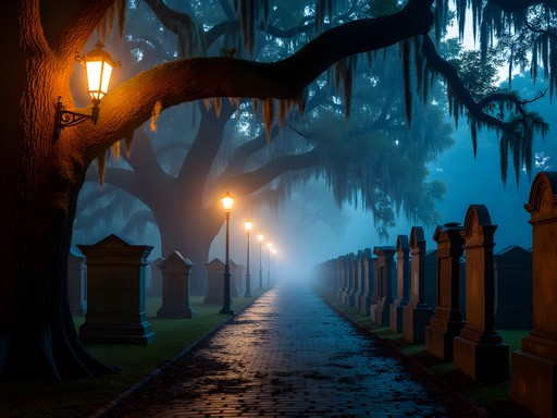 Colonial Park Cemetery at night during ghost tour in Savannah Georgia