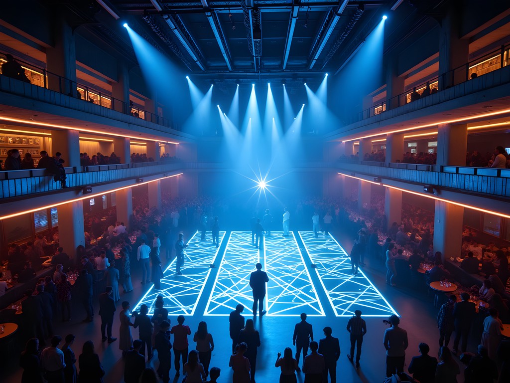 Interior of high-end Seoul nightclub showing crowd movement patterns and light effects