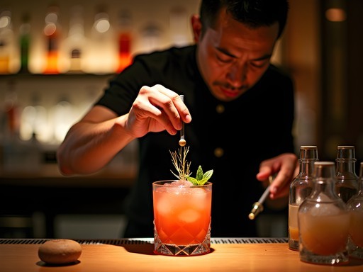 Sophisticated cocktail preparation at boutique bar in Shanghai's Former French Concession